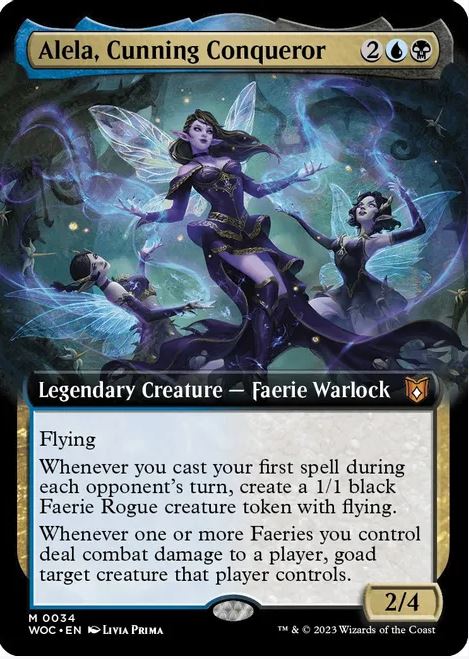 Foil Alela, Astuta Conquistatrice (Arte estesa) - Commander: Wilds of Eldraine (WOC) - NM