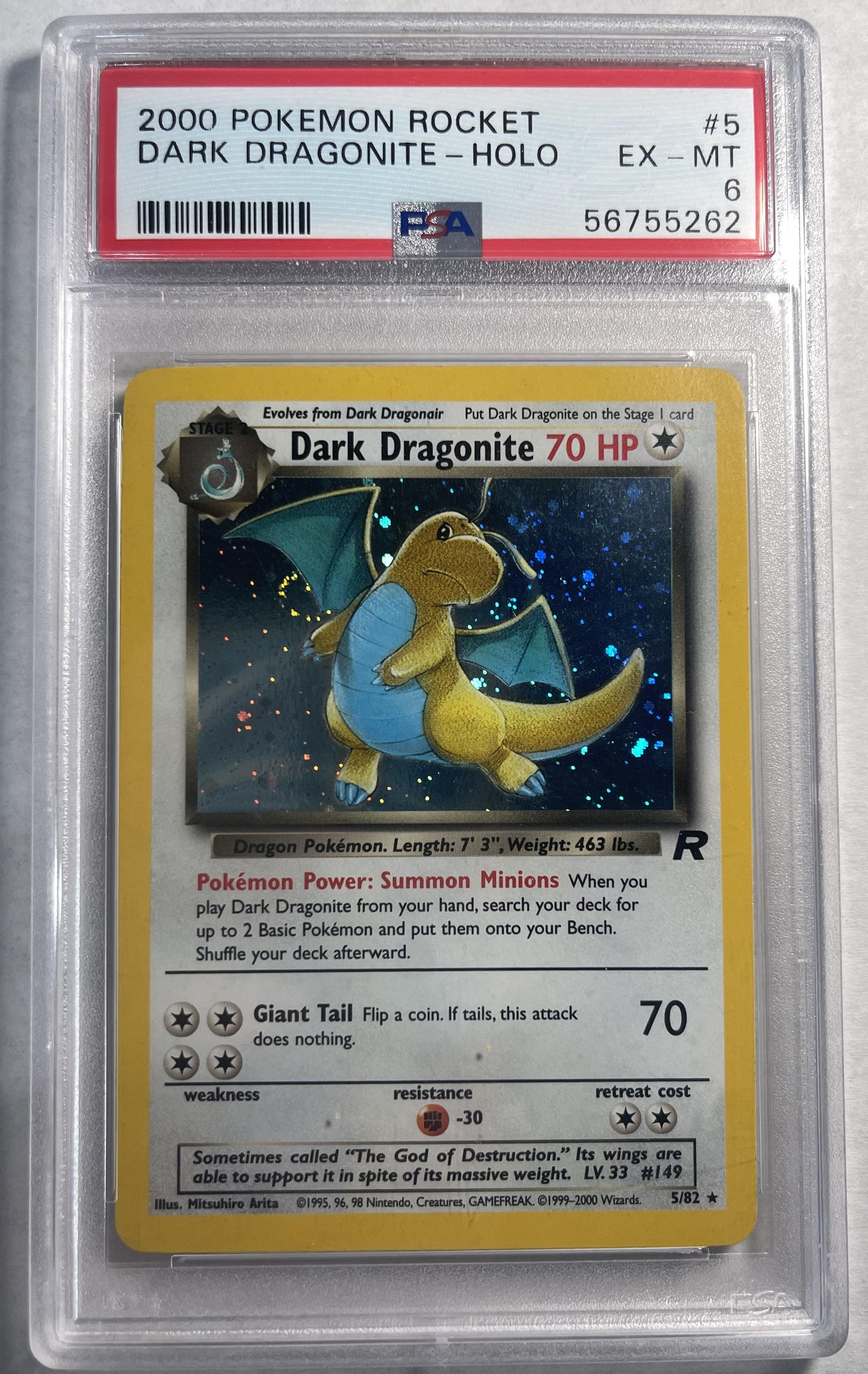 2000 Team Rocket Holo Dragonite oscuro - PSA 6