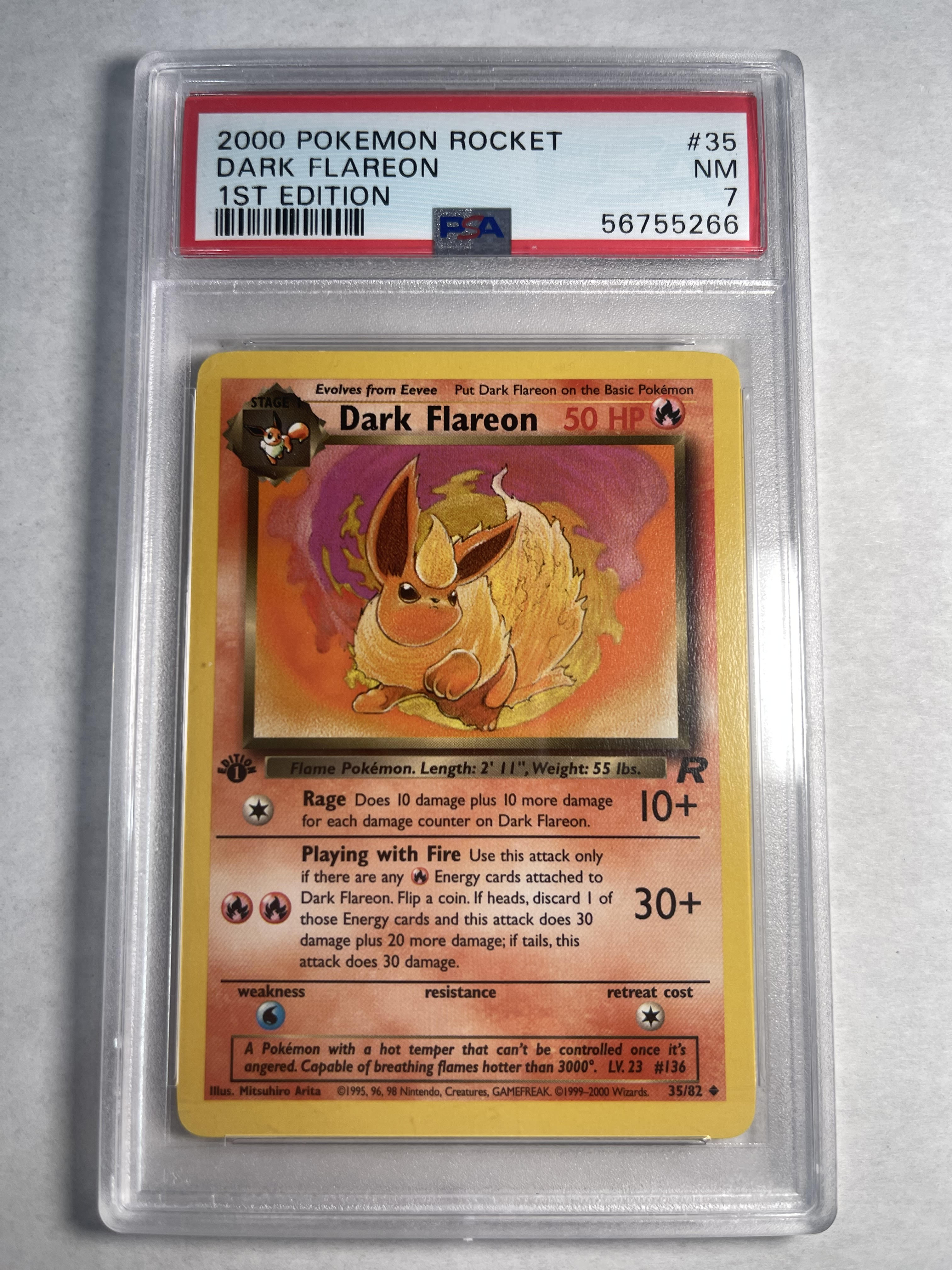 2000 1st Edition Team Rocket Dark Flareon - PSA 7 SpiderSteveTCG 2000 1st Edition Team Rocket Dark Flareon - PSA 7 SpiderSteveTCG