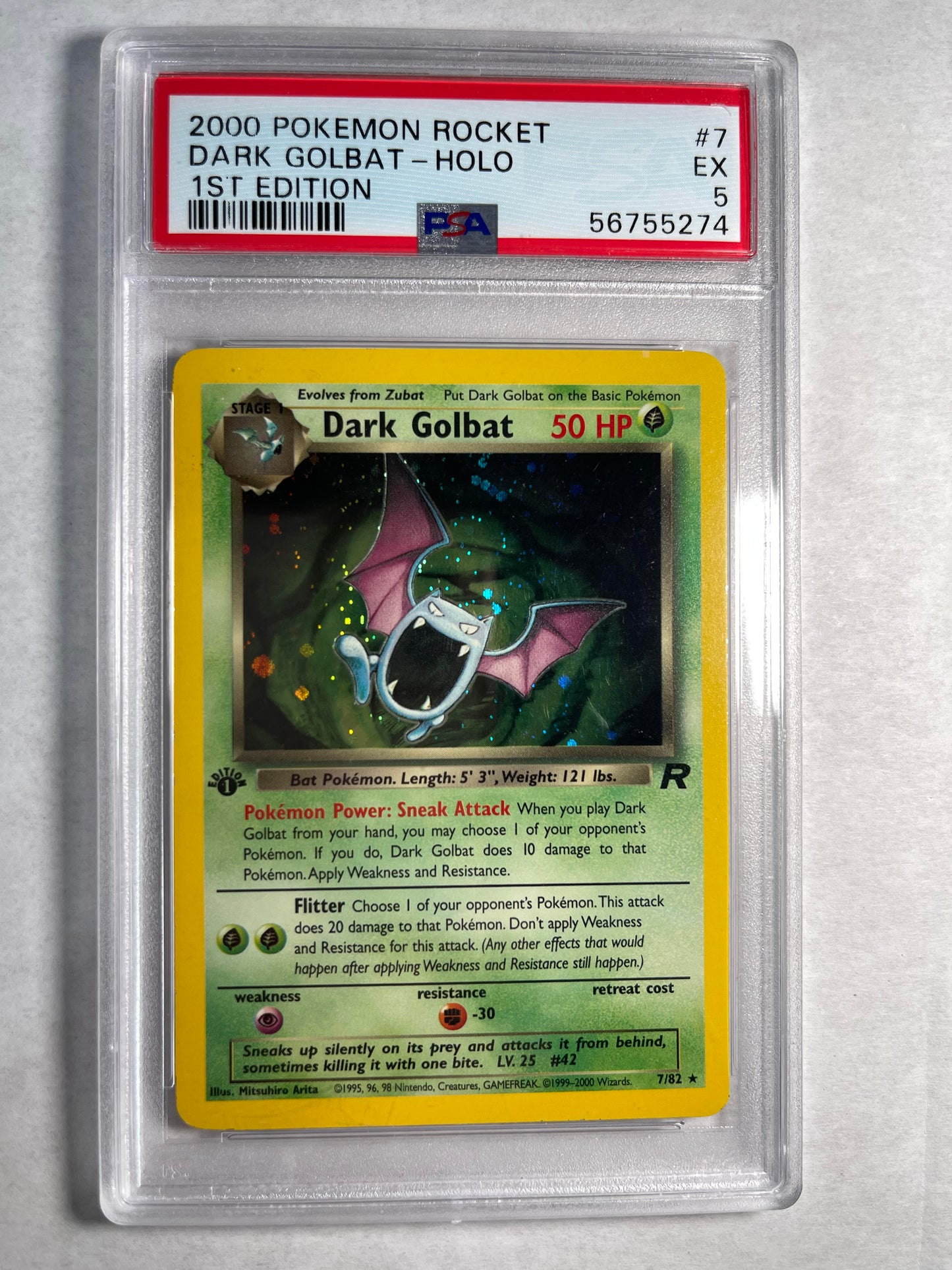 2000 1. Edition Team Rocket Holo Dark Golbat – PSA 5