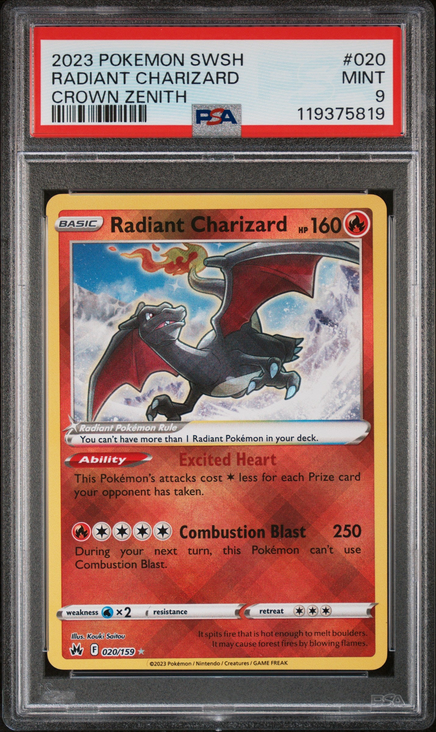 2023 POKEMON SWORD AND SHIELD CROWN ZENITH 020 RADIANT CHARIZARD - PSA 9
