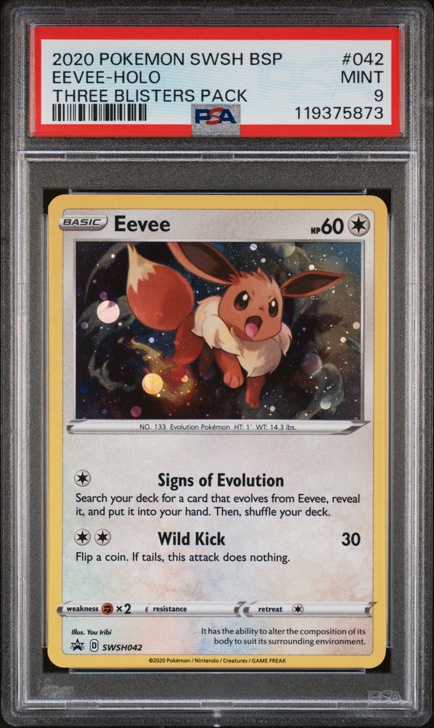 2020 POKEMON SWSH BLACK STAR PROMO 042 EEVEE-HOLO THREE BLISTERS PACK - PSA 9