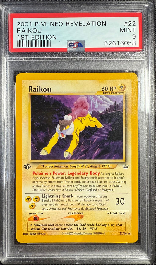 2001 POKEMON NEO REVELATION 1ST EDITION #22/64 RAIKOU - PSA 9