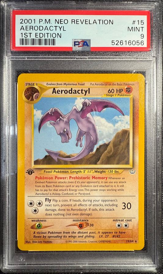 2001 Pokemon Card 1st Edition Neo Revelation Aerodactyl 15/64 - PSA 9