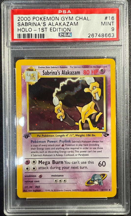 2000 Pokemon Gym Challenge 1st Edition Sabrina's Alakazam Holo #16/132 - PSA 9