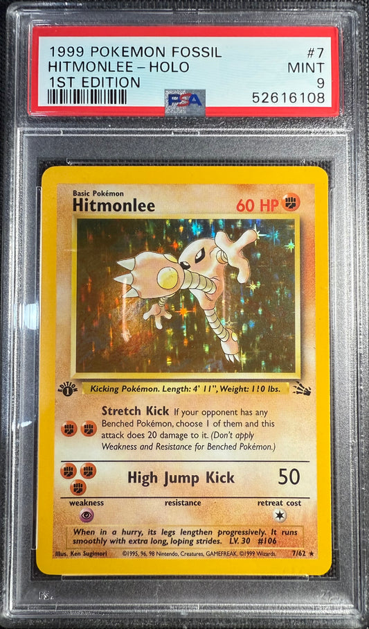 1999 POKEMON FOSSIL 1ST EDITION #7 HITMONLEE HOLO - PSA 9