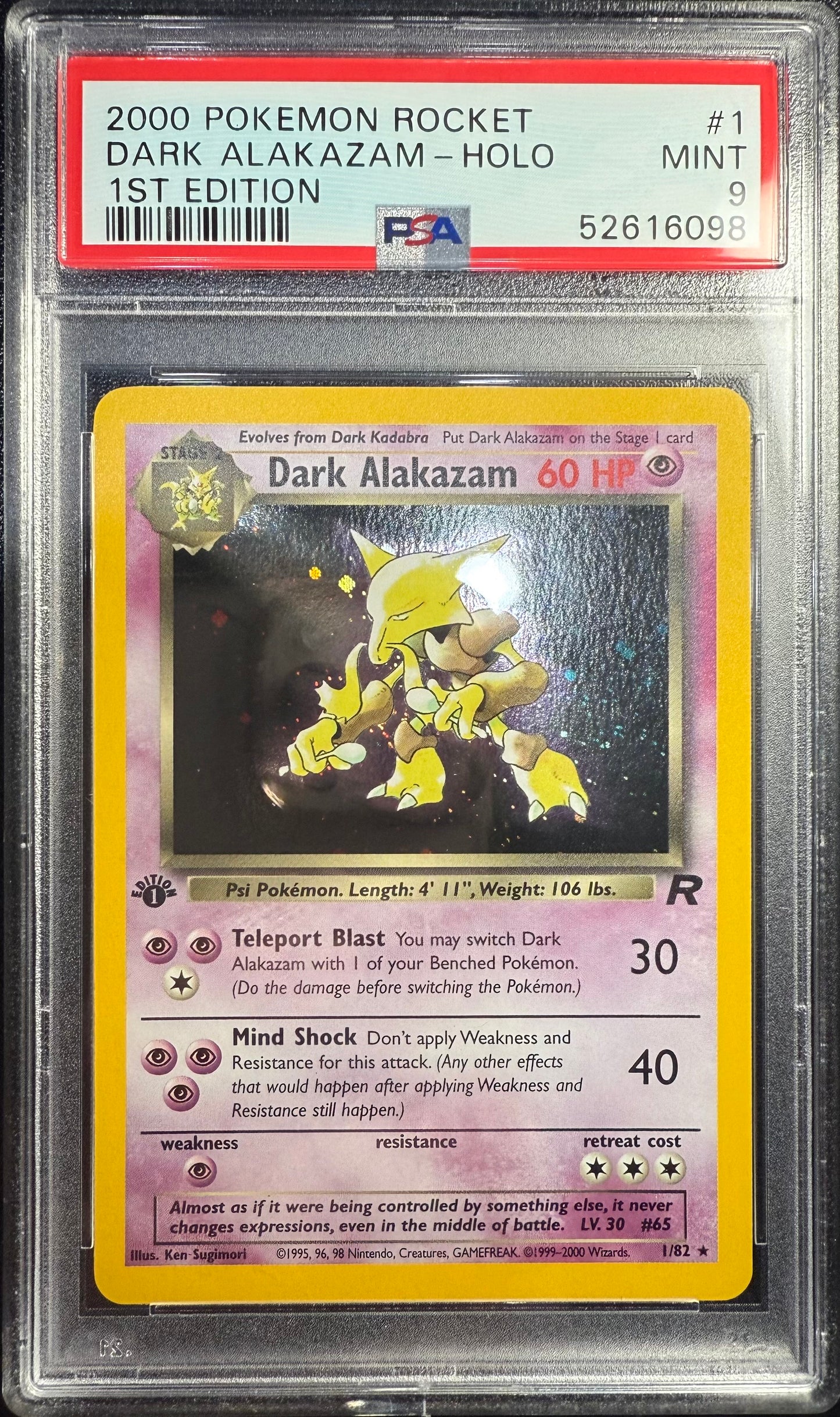 2000 Pokemon Dark Alakazam Team Rocket 1st Edition Holo Rare #1 - PSA 9