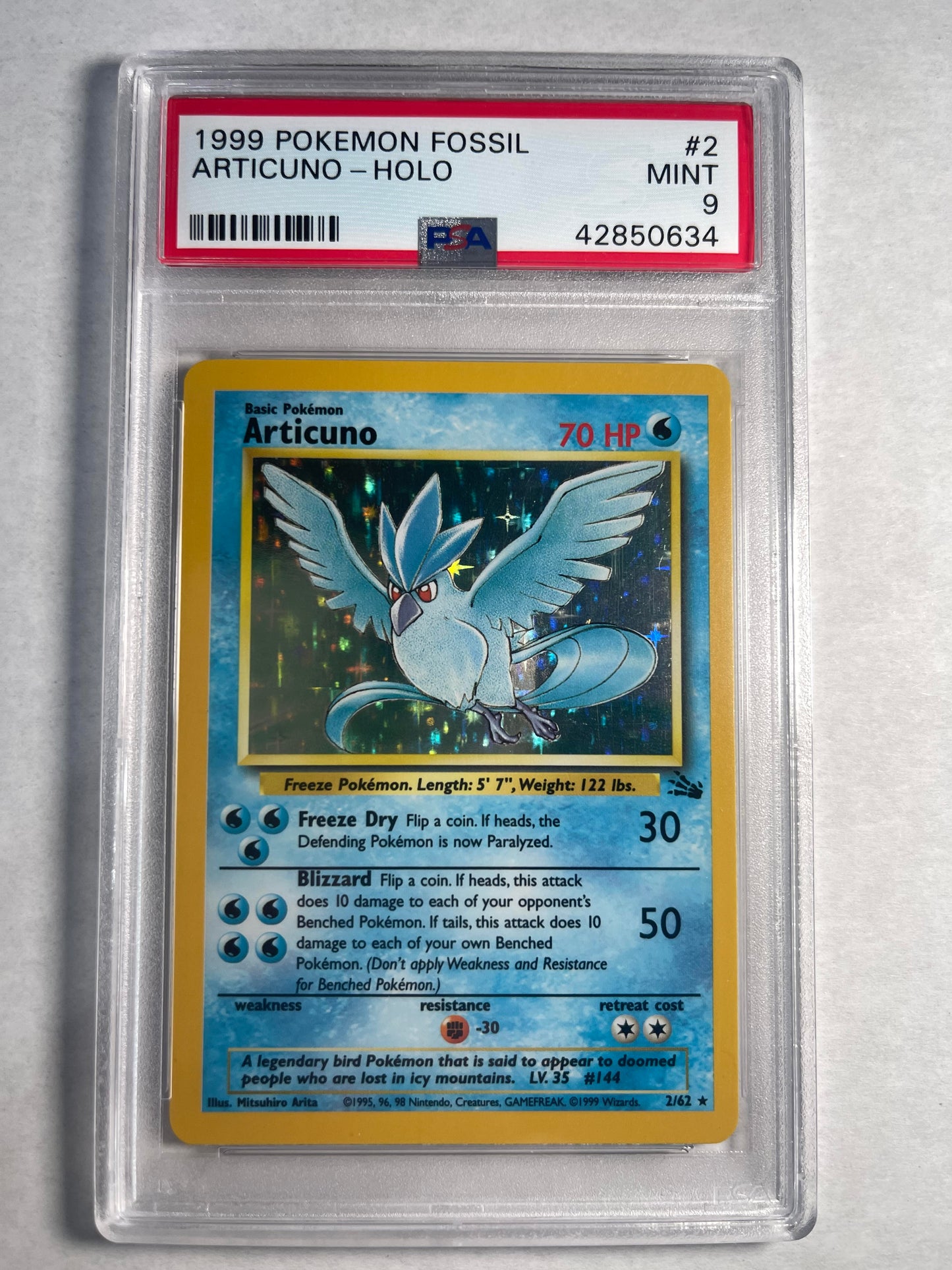 1999 POKEMON FOSSILE ARTICUNO - HOLO - PSA 9