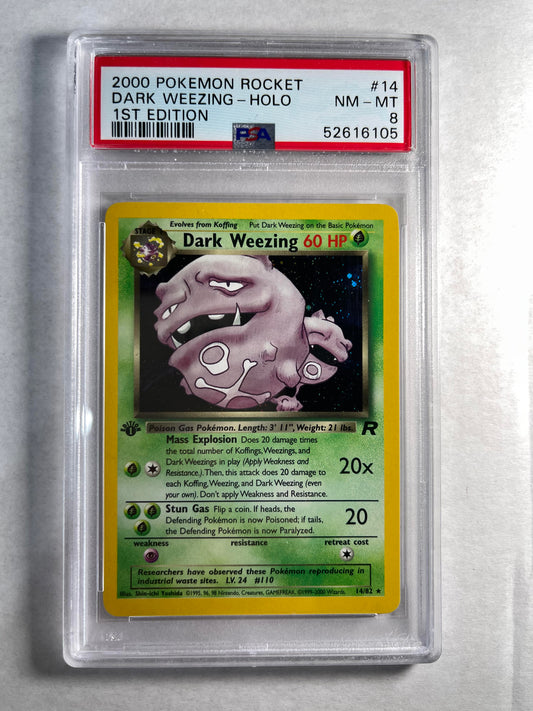 2000 1. Auflage Team Rocket Holo Dark Weezing – PSA 8