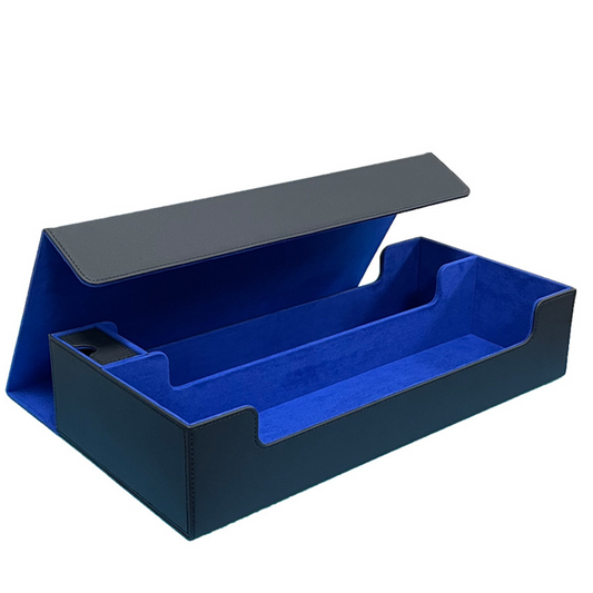 Large Double Deck Box - 500+ Card capacity plus Playmat - Black w/Blue Inner