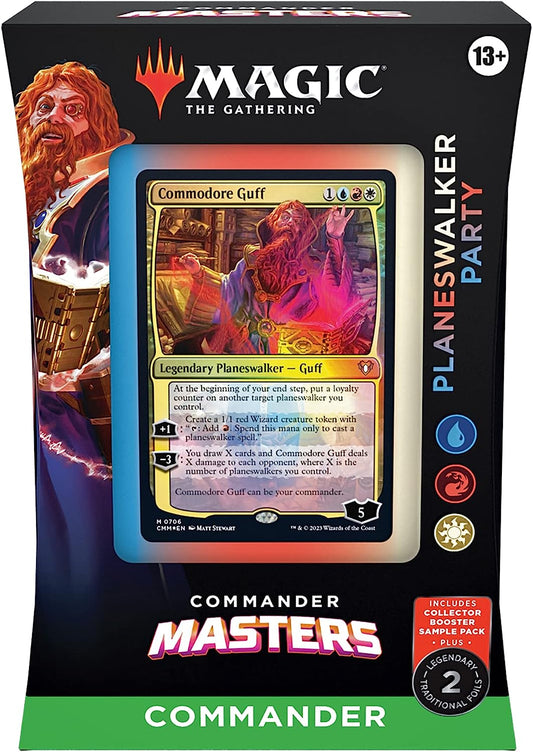 Commander Masters Commander Deck – Planeswalker Party (100-Karten-Deck, 2-Karten-Sammler-Booster-Probepaket + Zubehör)